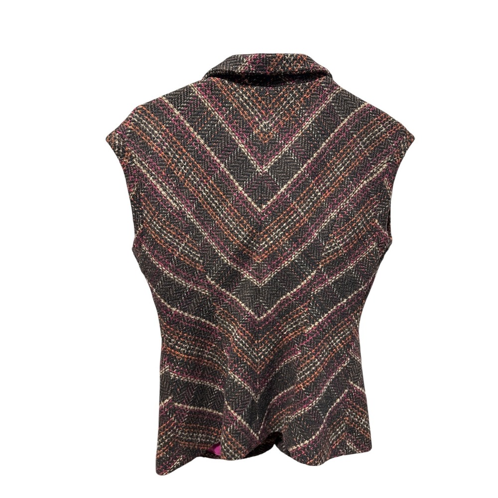 Cabi Womens Tweed Wool Blend Vest Brown Pink Plaid Belted Button Front S - Picture 2 of 5